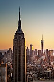 United States, New York City, Manhattan, Empire State Building and One World Trade Center