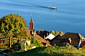 Switzerland, Canton of Vaud, Lavaux Vineyard Terraces listed as World Heritage by UNESCO, it extends from Montreux to Lausanne on 32km along Lake Geneva and 850ha, the village of Rivaz