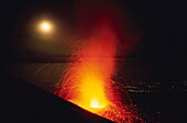 Italy, Sicily, Etna volcano, Explosion of lava on the summit craters of Etna