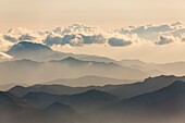 Italy, Sicily, Mount Etna Regional Nature Park, Mount Etna, UNESCO World Heritage Site, North Slope, mists on the mountains of northern Sicily