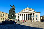 Germany, Bavaria, Munich, Max-Joseph Platz, statue of Maximilien Joseph and neoclassical facade of the National Opera of Baviera