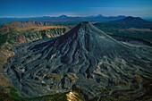 Russia, Kamchatka, Krashennikov volcano seen from the sky (aerial view)