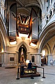 Switzerland, Canton of Vaud, Lausanne, city center, Notre Dame Cathedral, nave and modern organ, unique instrument in the world of Jean Christophe Geiser