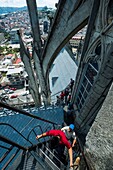 Ecuador, Quito, Basilica of the National Vow, from 19th century, of neo-gothic style, ascent of the tower