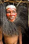 Ecuador, Tena, immersion life experience with the Waoranis of the Rio Nushino, ceremonial mask