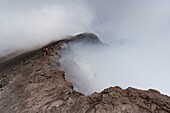 Italy, Sicily, Mount Etna Regional Nature Park, Mount Etna, UNESCO World Heritage Site, North Slope, on the edge of the summit crater