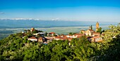 Georgien,Region Kachetien,Festungsdorf Sighnaghi,schneebedecktes Kaukasusgebirge im Hintergrund