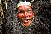 Ecuador, Tena, immersion life experience with the Waoranis of the Rio Nushino, ceremonial mask