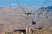 Spain, Canary Islands, Tenerife Island, Teide National Park, listed as World Heritage by UNESCO, caldera view and cable car to the summit of Pico del Teide (3718m)