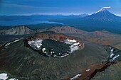 Russia, Kamchatka, Krashennikov volcano seen from the sky (aerial view)