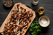 Poplar mushrooms on a wooden table