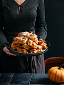 Pumpkin donuts,spanish dessert,buñuelos de calabaza,la receta traditional valenciana,autumn theme,big pumpkin