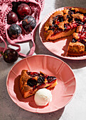 Plum cake,with ice cream,sunshine,natural shade