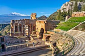 Ancient Greek Theatre of Taormina, Taormina, Messina, Sicily, Italy, Mediterranean, Europe