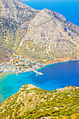 Kamares port, high angle view, Kamares, Sifnos Island, Cyclades, Greek Islands, Greece, Europe