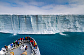 The Lindblad Expedition ship National Geographic Explorer at Austfonna in the Svalbard Archipelago, Norway, Arctic, Europe