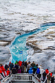 The Lindblad Expedition ship National Geographic Explorer near glacial run-off in the Svalbard Archipelago, Norway, Arctic, Europe