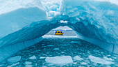 Aerial of an ice arch in the Nuuk Icefjord, Western Greenland, Denmark, Polar Regions