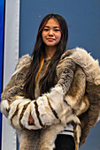 Inuit girl in traditional dress, Grise Fjord, most northern community in America, Nunavut, Canadian Arctic, Canada, North America