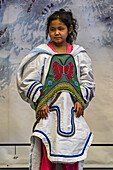 Inuit girl in traditional dress, Grise Fjord, most northern community in America, Nunavut, Canadian Arctic, Canada, North America