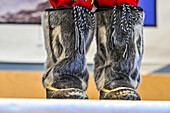 Closeup of Caribu shoes, Grise Fjord, most northern community in America, Nunavut, Canadian Arctic, Canada, North America