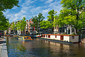 Touristenboot auf dem Prinsengracht-Kanal,Amsterdam,Niederlande,Europa