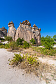 Fairy chimney rock formations, Pasabag Valley, Cavusin, Cappadocia, Anatolia, Turkey, Asia Minor, Asia