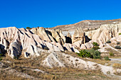 Rock formations of Red Valley (Rose Valley), Cavusin, Cappadocia, Anatolia, Turkey, Asia Minor, Asia