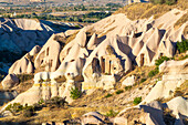 Cave dwellings in Pigeon Valley, Uchisar, Cappadocia, Anatolia, Turkey, Asia Minor, Asia