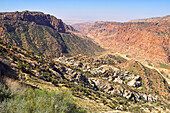 View over the Dana Valley from Dana village, Dana Biosphere Reserve, Jordan, Middle East