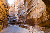 In die Wände des Siq gegrabenes Aquädukt,enge Schlucht,die zur historischen und archäologischen Nabatäerstadt Petra führt,UNESCO-Welterbestätte,Jordanien,Naher Osten