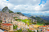 Mountain village of Caltabellotta, high angle view, Caltabellotta, Agrigento district, Sicily, Italy, Mediterranean, Europe