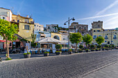 View of cafes and bars on Via Marina, Forio, Island of Ischia, Campania, Italy, Europe