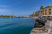 View of boats and restaurants in Porto d'Ischia (Port of Ischia), Island of Ischia, Campania, Italy, Europe