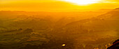 View of landscape from Curbar Edge at sunset, Peak District National Park, Baslow, Derbyshire, England, United Kingdom, Europe