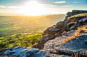 View of landscape from Curbar Edge, Peak District National Park, Baslow, Derbyshire, England, United Kingdom, Europe