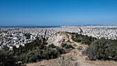 View of the city of Athens from Mouseion Hill, located southwest of the Acropolis, in Athens, Greece, Europe