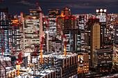 Midnight night skyline of Osaka, Honshu, Japan, Asia