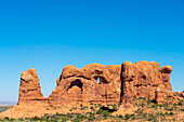 Felsformationen in der Nähe des Double Arch in der Windows Section,Arches National Park,Moab,Utah,Vereinigte Staaten von Amerika,Nordamerika