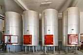 Stainless steel wine fermentation tanks, Vista Alegre Winery, Ica, Peru, South America