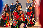 Peruvian women in traditional dresses on celebration, Chinchero, Peru, South America