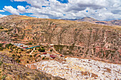 Maras salt pan terraces, Salinas de Maras, Cuzco Region, Peru, South America