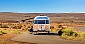 Caravan (Trailer) at the camping area of Sand Hollow State Park, opened in 2003, covering 20000 acres, near St. George, Utah, United States of America, North America