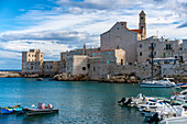 Saint Mary of the Assumption Cathedral with boats in the marina, Giovinazzo, Apulia, Italy, Europe