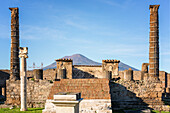 Pompeii, UNESCO World Heritage Site, archaeological site of ancient city with Mount Vesuvius volcano in the background, near Naples, Campania, Italy, Europe