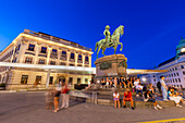 Equestrian statue of Archduke Albrecht, Albertina Museum, night shot, Vienna, Austria, Europe