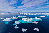 Icebergs and sea ice in the Weddell Sea on the eastern side of the Antarctic Peninsula during the summer months, Southern Ocean, Polar Regions