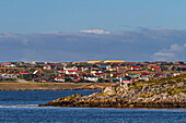 Ansichten der Stadt Stanley,der Hauptstadt und einzigen richtigen Stadt (mit einer Kathedrale) auf den Falklandinseln,Südatlantik,Südamerika