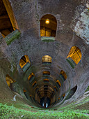 Looking down the 54 meter deep St. Patrick's Well, built in 1527, in the hilltop town of Orvieto, Italy.