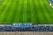 Aerial view of the Romareda soccer stadium during a Real Zaragoza match against UD Almeria